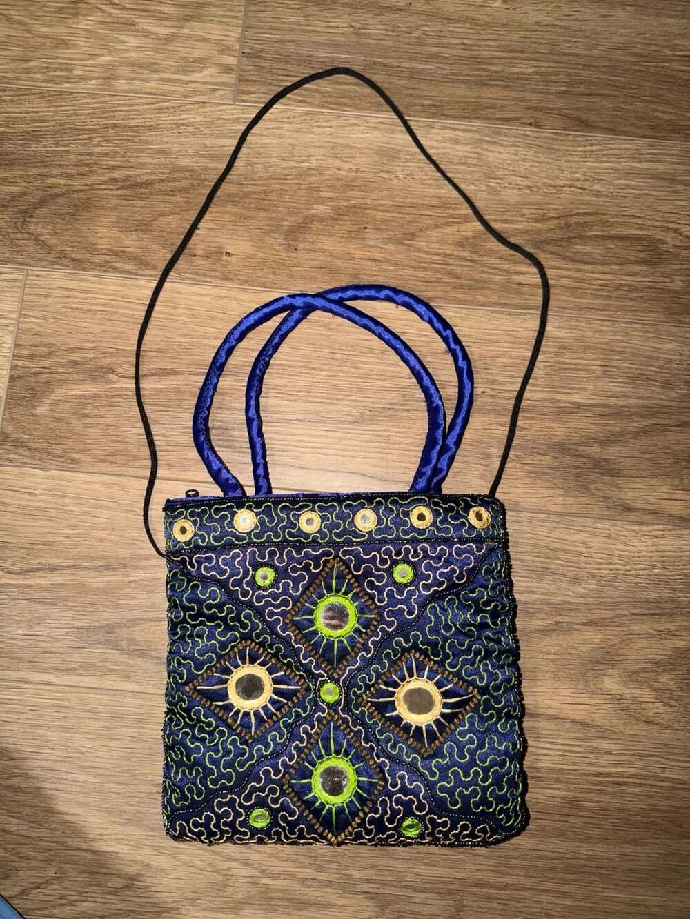 Artisan Blue Embroidered Beaded Mirror Evening Bag